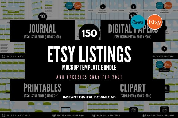 150 Etsy Listings Mockup Bundle + Bonus