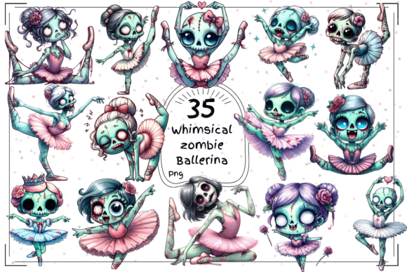 35 Whimsical Watercolor Zombie Ballerinas: Where Eerie Meets Elegant