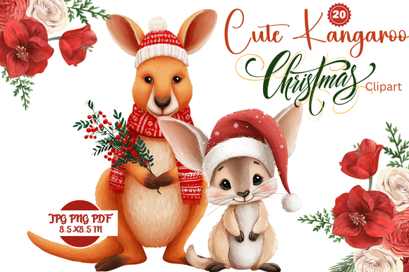 Adorable Kangaroo Christmas Clipart for Festive Designs