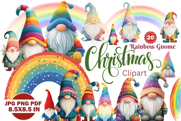 Bring Whimsy to Your Holidays with Rainbow Gnome Christmas Clipart