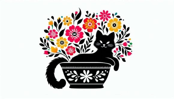 Charming Feline Art: Elevate Your Projects with Cat in a Flower Pot
