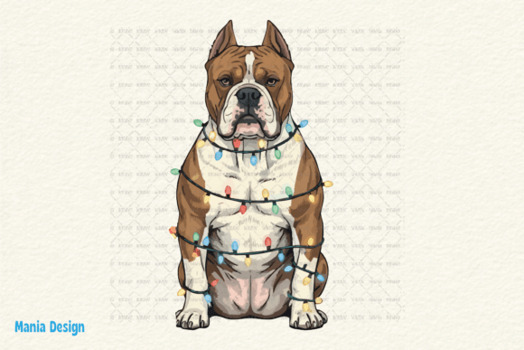 Christmas Pitbull Lights Retro Dog PNG: Festive Clipart