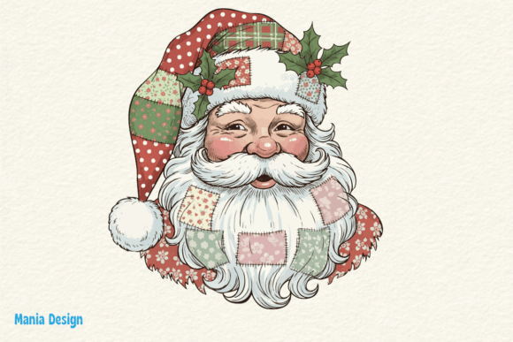 Embrace Rustic Charm with Patchwork Retro Santa Claus PNG