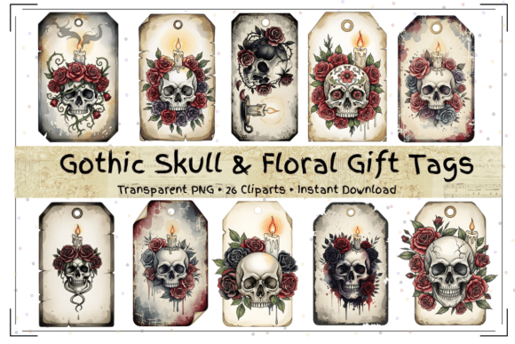 Gothic Skull & Floral Gift Tags: A Design Asset for Dark Elegance