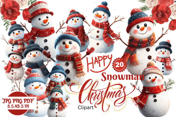 Happy Snowman Christmas Clipart for Festive Designs