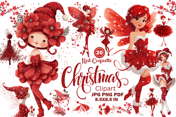 Red Coquette Christmas Clipart: Festive Design Essentials