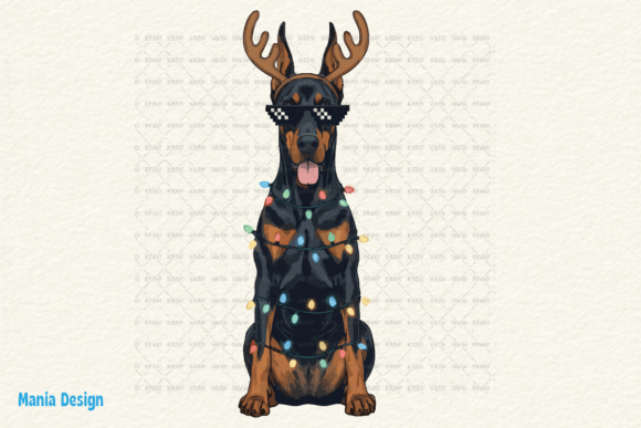 Retro Christmas Doberman Santa Dog PNG: A Festive Graphic for Holiday Projects