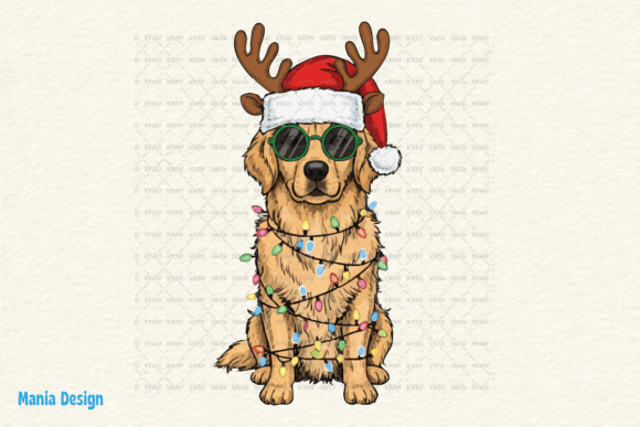 Retro Christmas Golden Retriever Dog PNG: Festive Design Asset