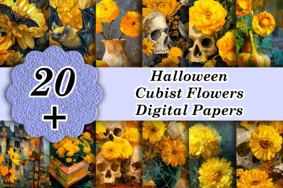 Yellow Halloween Cubist Flowers Paper: A Designer's Twist